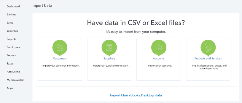 QuickBooks Online data screen