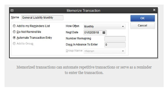 quickbooks transaction memorize